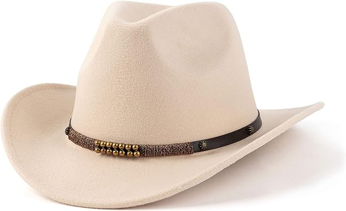 Western Cowboy Hats for Women Men Felt Wide Brim Panama Hat with Belt Buckle | Amazon (US)