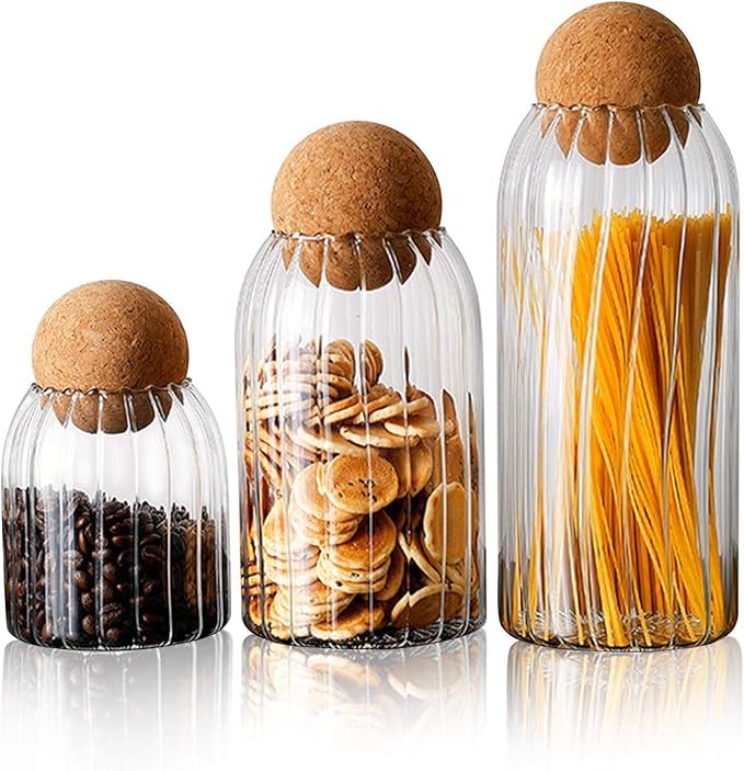 FOVERN1 Glass Jar with Airtight Seal Wood Lid Ball, Canister Sets for Kitchen Counter, Glass Stor... | Amazon (US)