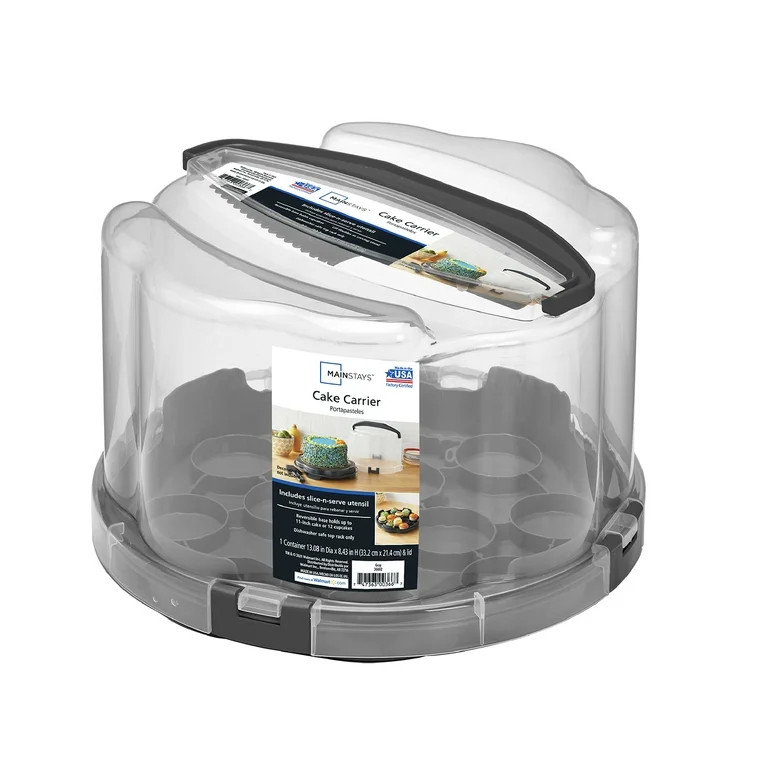 Mainstays Round Plastic Cake and Cupcake Carrier, Clear with Gray Handle, Clasps and Base (1 Each... | Walmart (US)