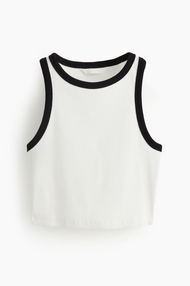 Cropped vest top - White/Black - Ladies | H&M GB | H&M (UK, MY, IN, SG, PH, TW, HK)
