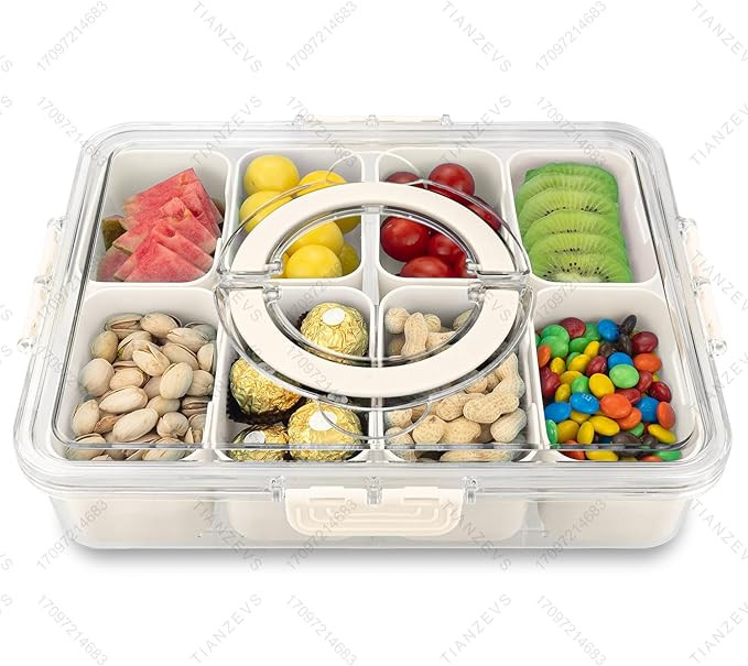 HRXFOZ Divided Serving Tray with Lid and Handle,8 Compartments Snacks Box,Snack Fruit and Veggie ... | Amazon (US)