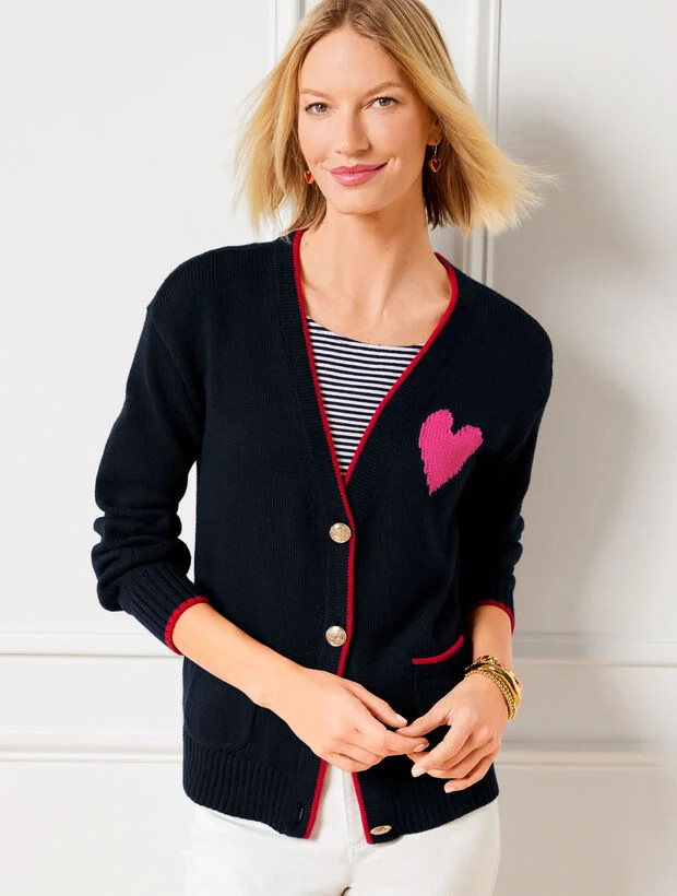 V-Neck Cardigan - Tipped Heart | Talbots