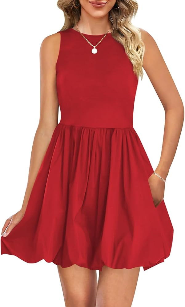 Naggoo Womens Summer Dresses 2026 Sleeveless Mini Short Tank Dress Beach Vacation Crewneck Bubble... | Amazon (US)