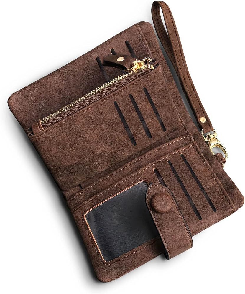 YOTOO Ladies Wallet RFID Blocking Women Leather Wristlet Clutch Card Coin Purse Bifold (Brown), M... | Amazon (US)