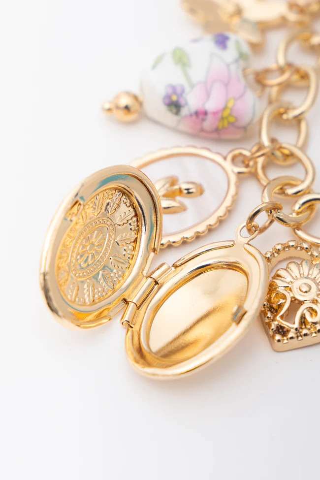 Emilia Gold Charm Necklace | Pink Lily
