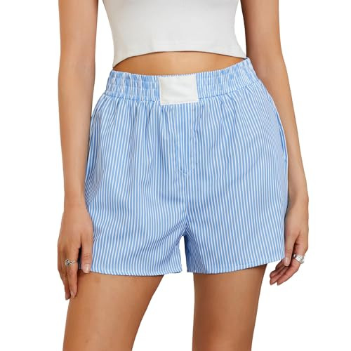 Womens Y2k Gingham Boxer Shorts Striped Plaid Elastic Low Waist Pajamas Shorts Pj Cute Lounge Bot... | Amazon (US)