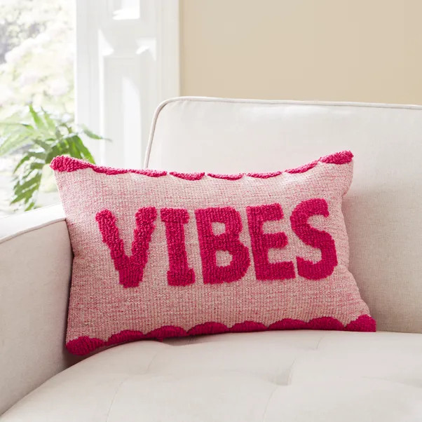 Vibes Bright Slogan Cushion | Dunelm