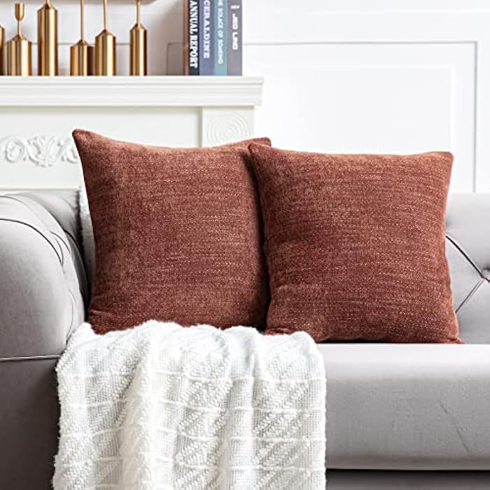 Anickal Pillow Covers 18x18 Inch Set of 2 Terracotta Rust Decorative Throw Pillow Covers Square A... | Amazon (US)
