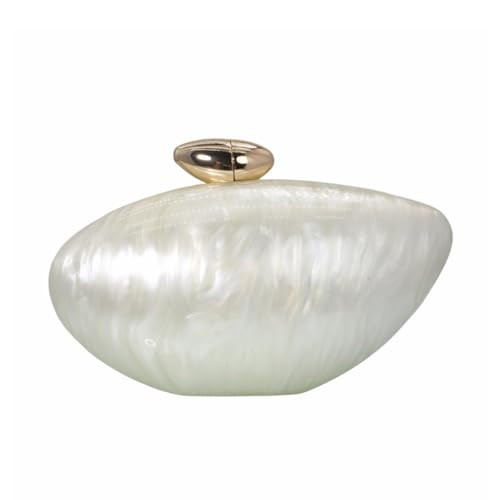 WuDiaoer Cute Shell Shape Acrylic Clutch Trendy Metal Egg Purses and Handbags Bridal Wedding Purse for Women Evening Party, Pearl White | Amazon (US)
