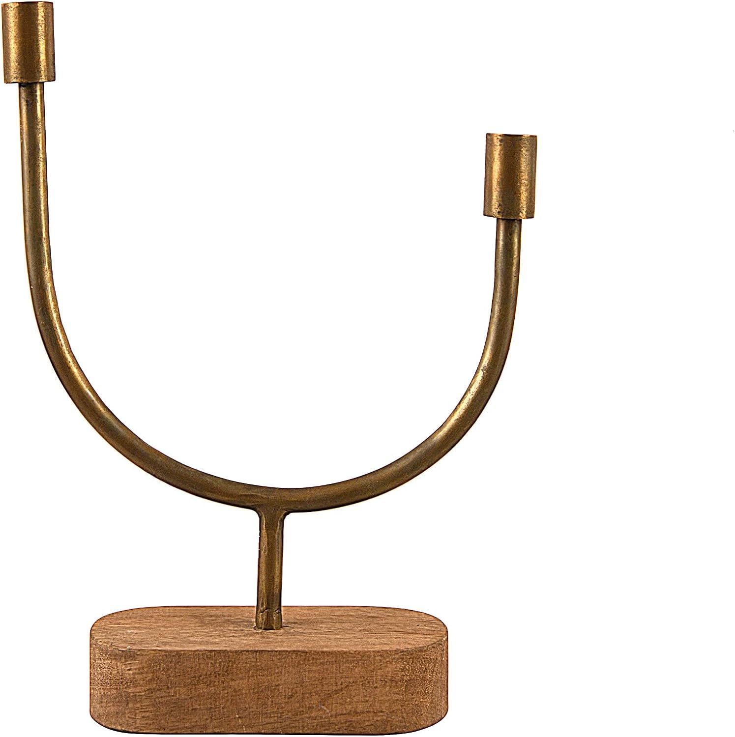 Main + Mesa Asymmetrical Wood and Metal Candle Holder | Amazon (US)