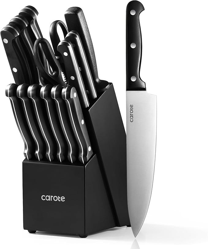 CAROTE 14 Pieces Knife Set with Block, Forged, High Carbon Stainless Steel Sharp Blade Block Knif... | Amazon (US)