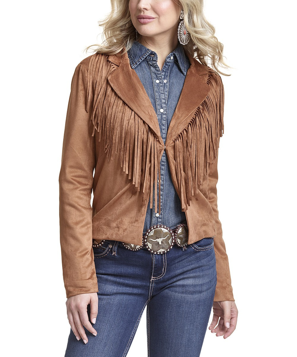 Wrangler Women's Non-Denim Casual Jackets CAMEL - Brown Fringe Jacket - Women | Zulily