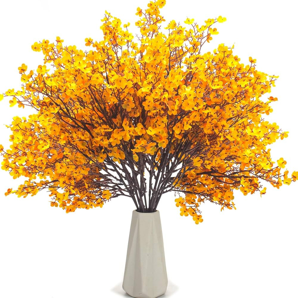 Grunyia 10Pcs Artificial Babys Breath Flowers, Orange Fall Flowers, Fake Silk Flowers for Home DI... | Amazon (US)