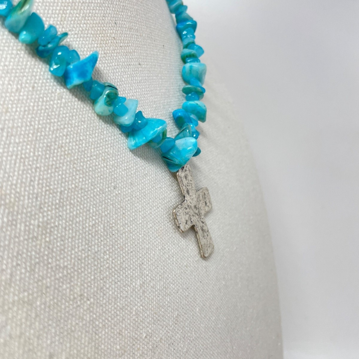 Free People Supernova Choker Silver-Tone Chunky Cross Turquoise Blue Boho | eBay US