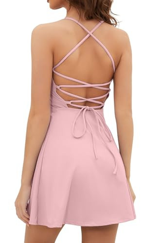 QINSEN Tennis Dress for Women Golf Dresses with Built in Shorts with Pockets for Athletic Workout Dress Royal Pink S | Amazon (US)