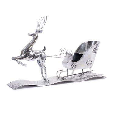 Melrose Reindeer with Sleigh Hammered Christmas Figurines - 25.5" - Silver and Gray | Michaels | Michaels Stores