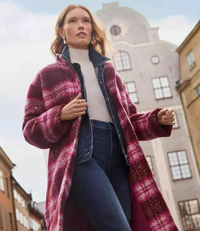 Plaid Boucle Modern Coat | Loft | LOFT