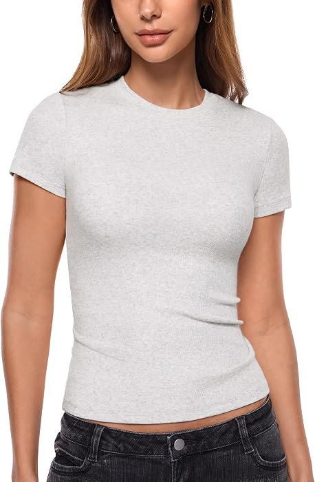 INLYRIC Women's Cotton Ribbed Short Sleeve Top | Amazon (US)