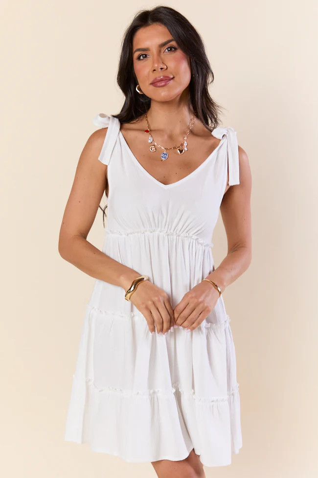 Sweetly Tied White Tie Shoulder Mini Dress FINAL SALE | Pink Lily