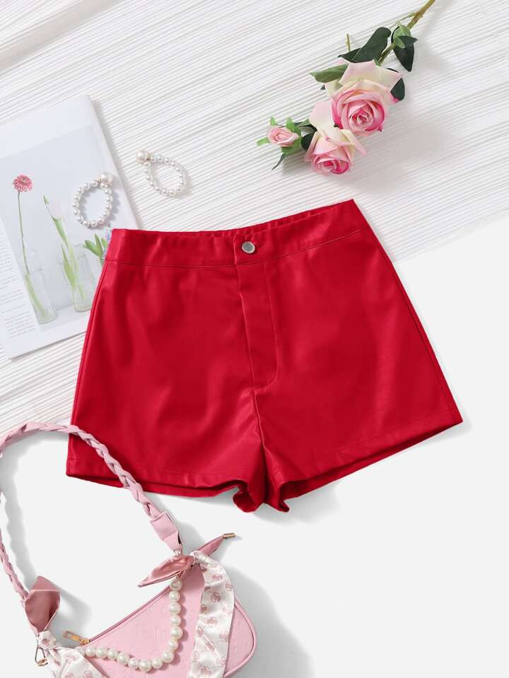 SHEIN Clasi Shorts sólido couro do plutônio | SHEIN