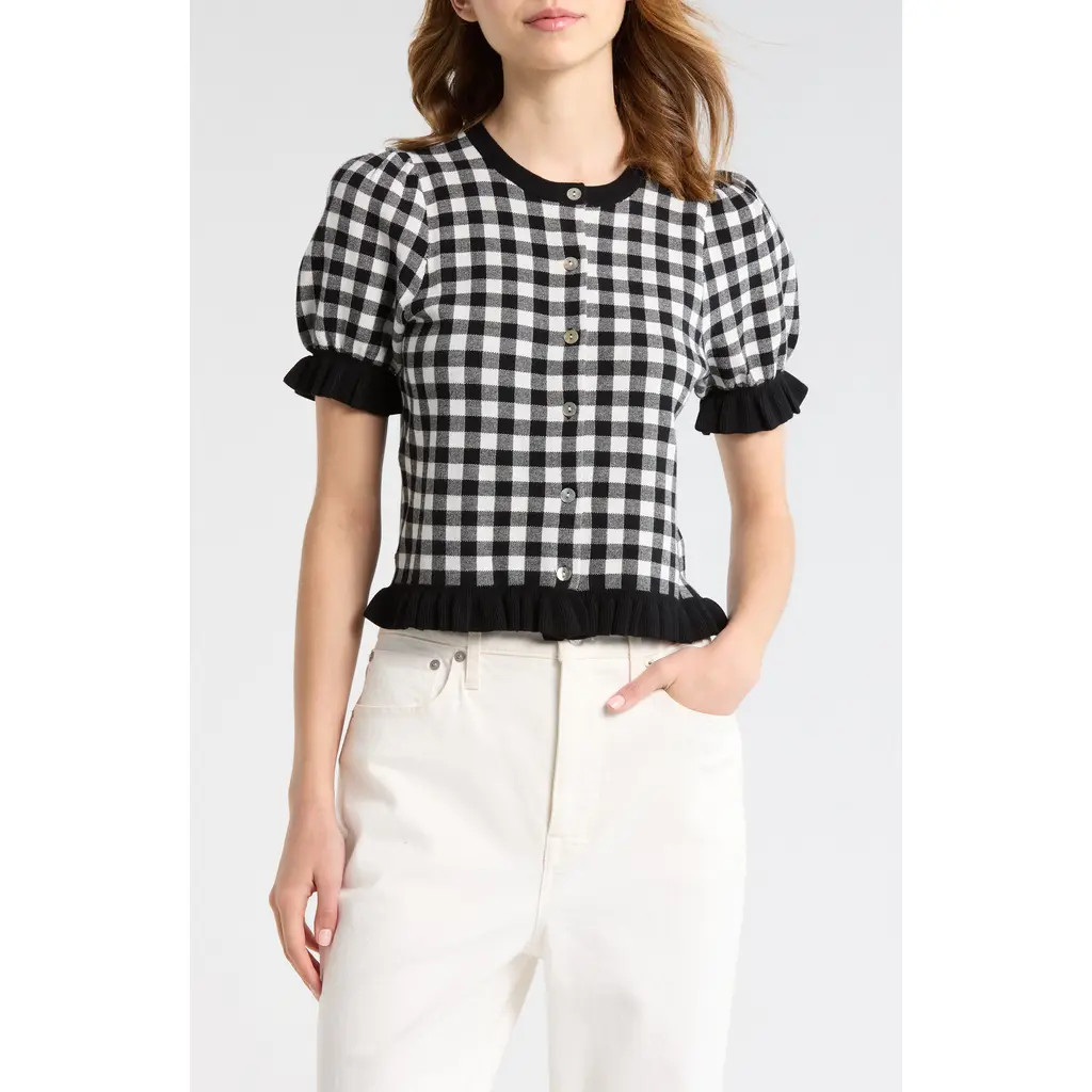Rails Lora Short Sleeve Cardigan in Black White Gingham at Nordstrom, Size Medium | Nordstrom