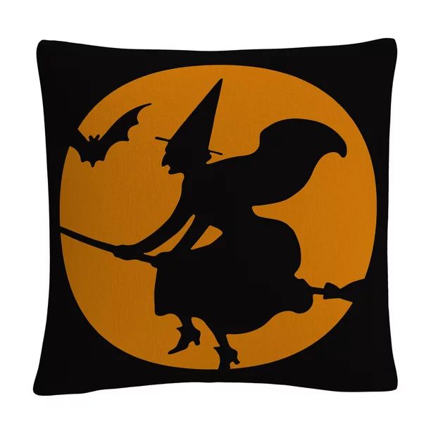 The Witches Broom Over Orange Moon Halloween By Abc 16 X 16 Decorative Throw Pillow - Walmart.com | Walmart (US)