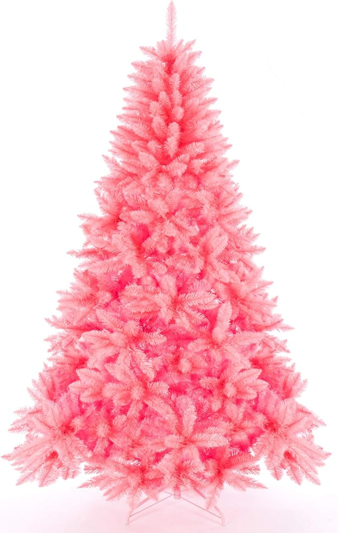 Artificial Christmas Tree Classic Xmas Pine Tree with Solid Metal Stand 5/6/7 FT Unlit Pink | Amazon (US)