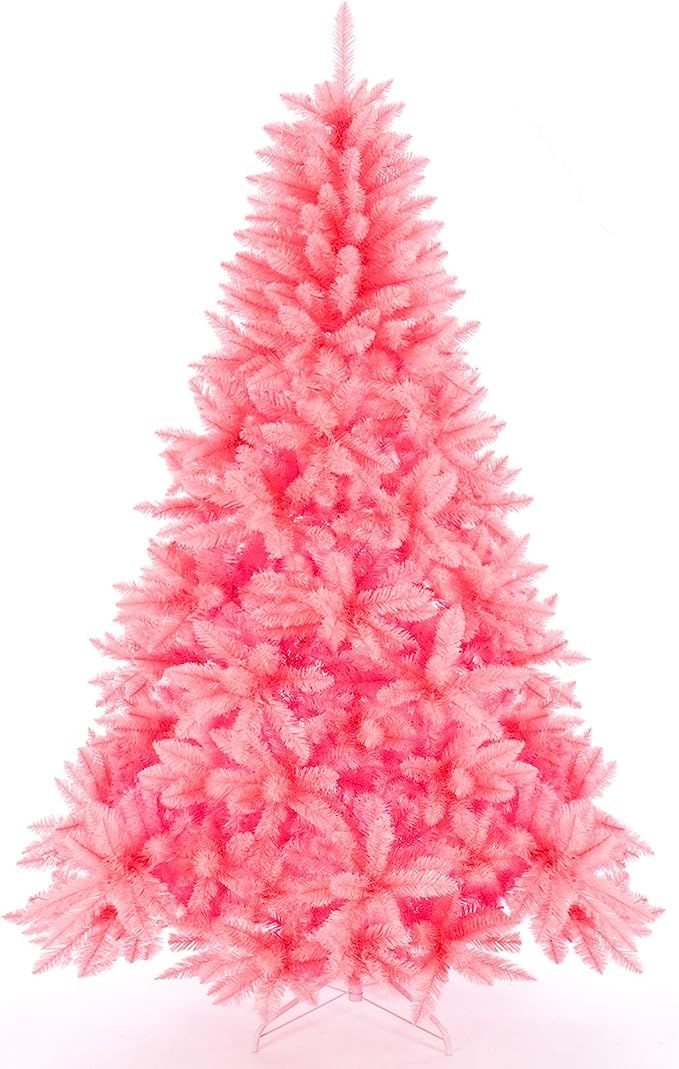 Artificial Christmas Tree Classic Xmas Pine Tree with Solid Metal Stand 5/6/7 FT Unlit Pink | Amazon (US)
