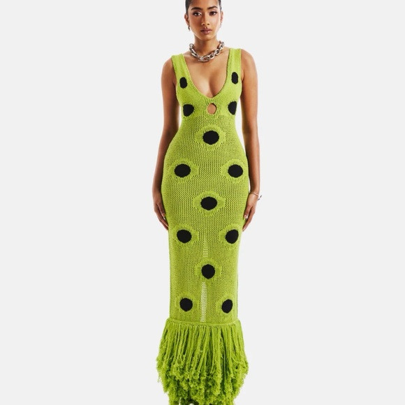 Hanifa Harper Green and Black Polka Dot Knit Dress | Poshmark
