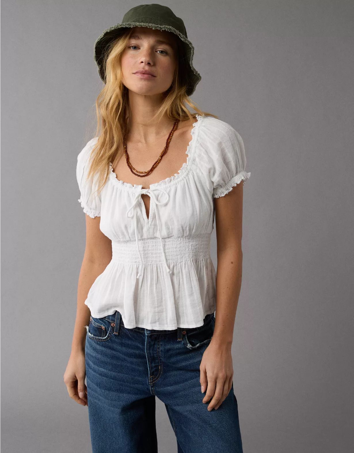 AE Short-Sleeve Babydoll Top | American Eagle Outfitters (US & CA)