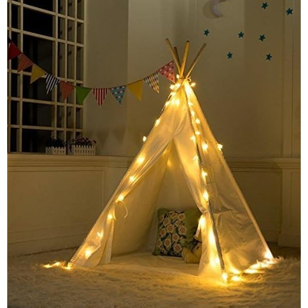 Kids Teepee Tent Lights for Girl Boy, 8 Modes LED Teepee String Lights 4 Poles Battery Operated Warm | Amazon (US)