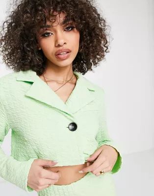 ASOS DESIGN jersey textured crop suit blazer in washed lime | ASOS (Global)