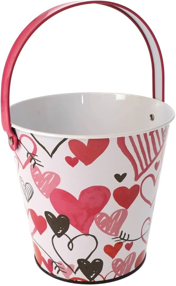 Valentine's Day Tin Pail, 5x5x4.75-in (Red, Pink & Black Hearts) | Amazon (US)