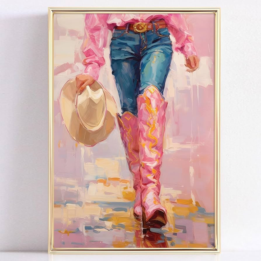 Pink Canvas Wall Art Cowboy Boots Art Print Western Cowgirl Canvas Trendy Retro Posters Cowgirl B... | Amazon (US)