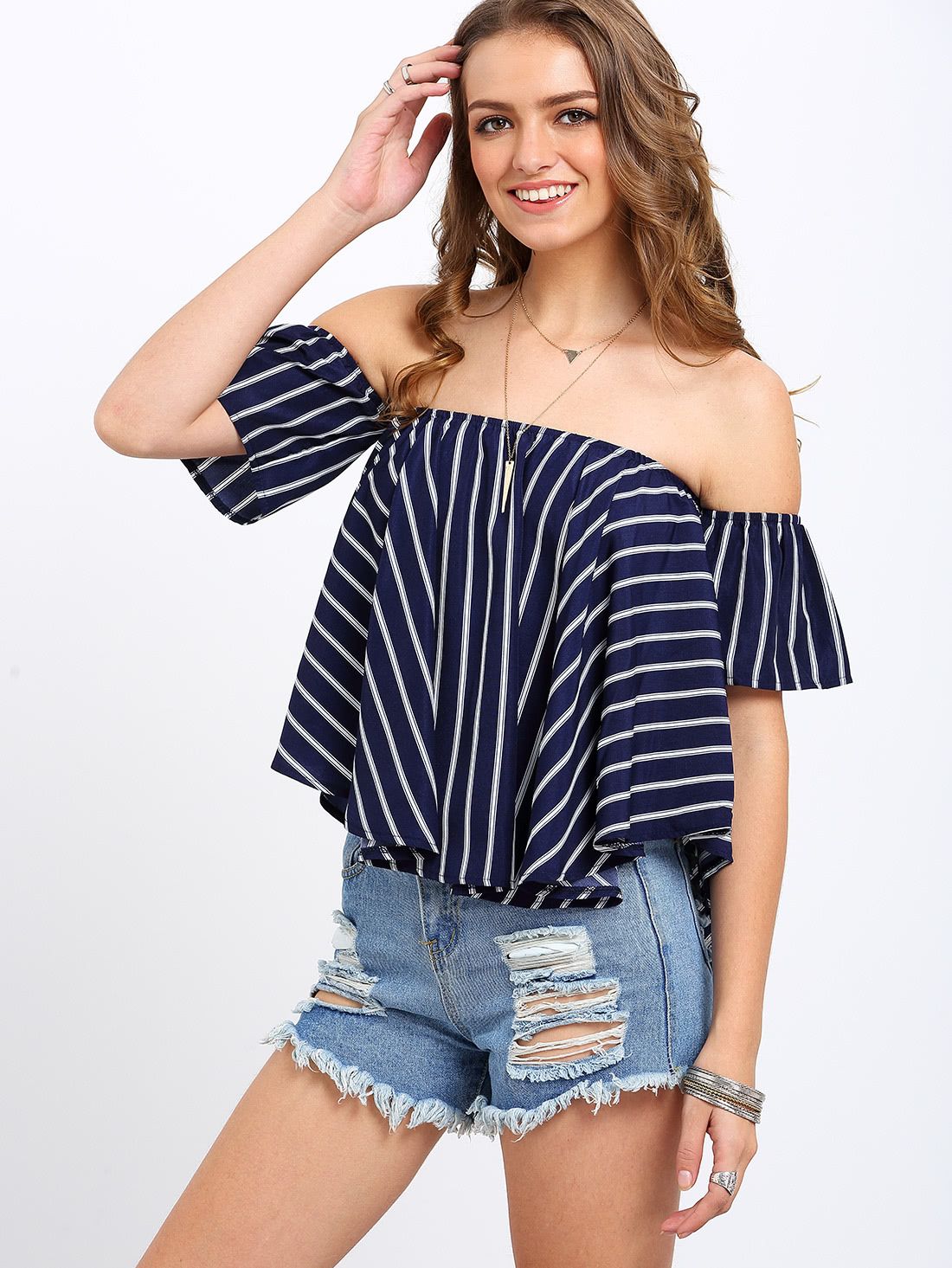 Striped Off-the-shoulder Swing Top | SHEIN