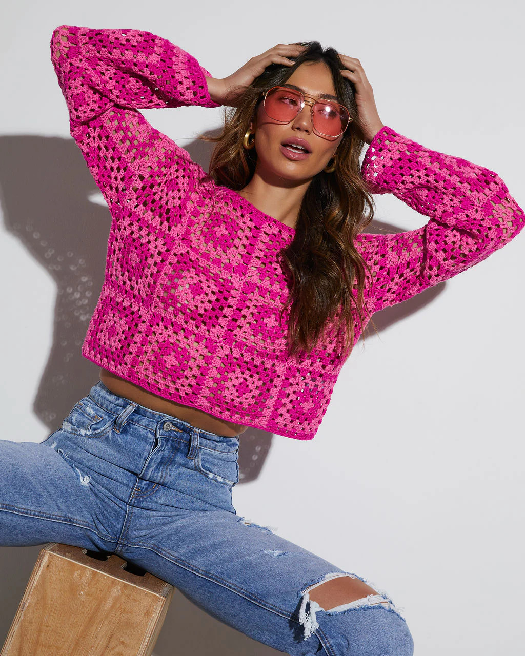 Elisa Knit Crochet Long Sleeve Top | VICI