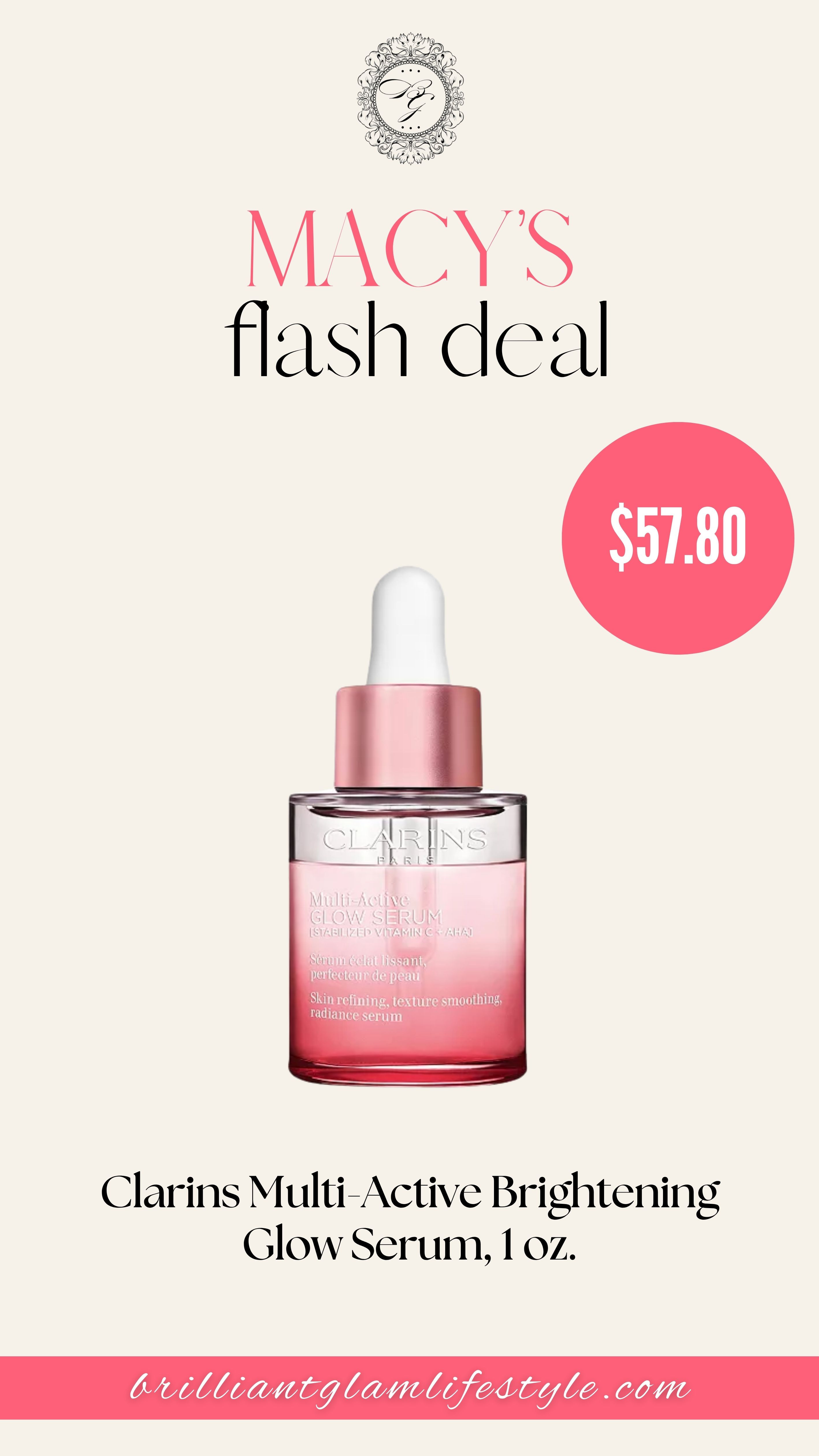 Brighten Every Moment ✨
Meet the Clarins Multi-Active Brightening Glow Serum—your daily dose of radiance in a bottle. This powerhouse formula targets dullness, boosts hydration, and restores a fresh, youthful glow with every use. Smooth, luminous, and revitalized skin starts right here at Macy’s.
#MacysBeauty #ClarinsSkincare #GlowSerum #BrighteningRoutine #RadiantSkin #SkincareEssentials #EverydayGlow #BeautyFavorites 

 #LTKmorningroutine #LTKU #LTKSaleAlert