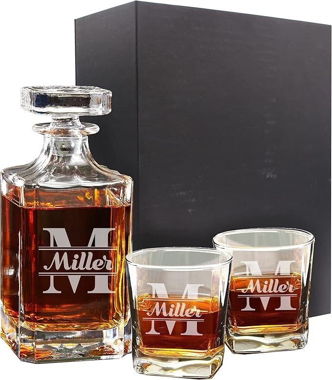 The Wedding Party Store, Personalized Whiskey Decanter and 2 Glasses Set - Custom Engraved with W... | Amazon (US)