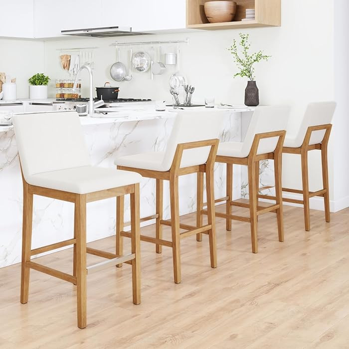 chairus 26" Modern Counter Height Bar Stools Set of 4, Farmhouse Linen Upholstered Counter Stools... | Amazon (US)