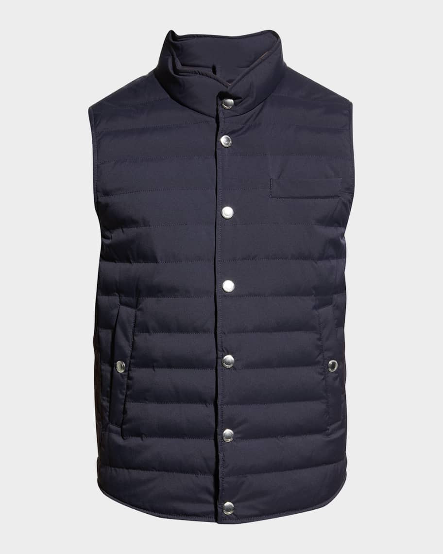 Brunello Cucinelli Men's Snap-Front Quilted Down Vest | Neiman Marcus