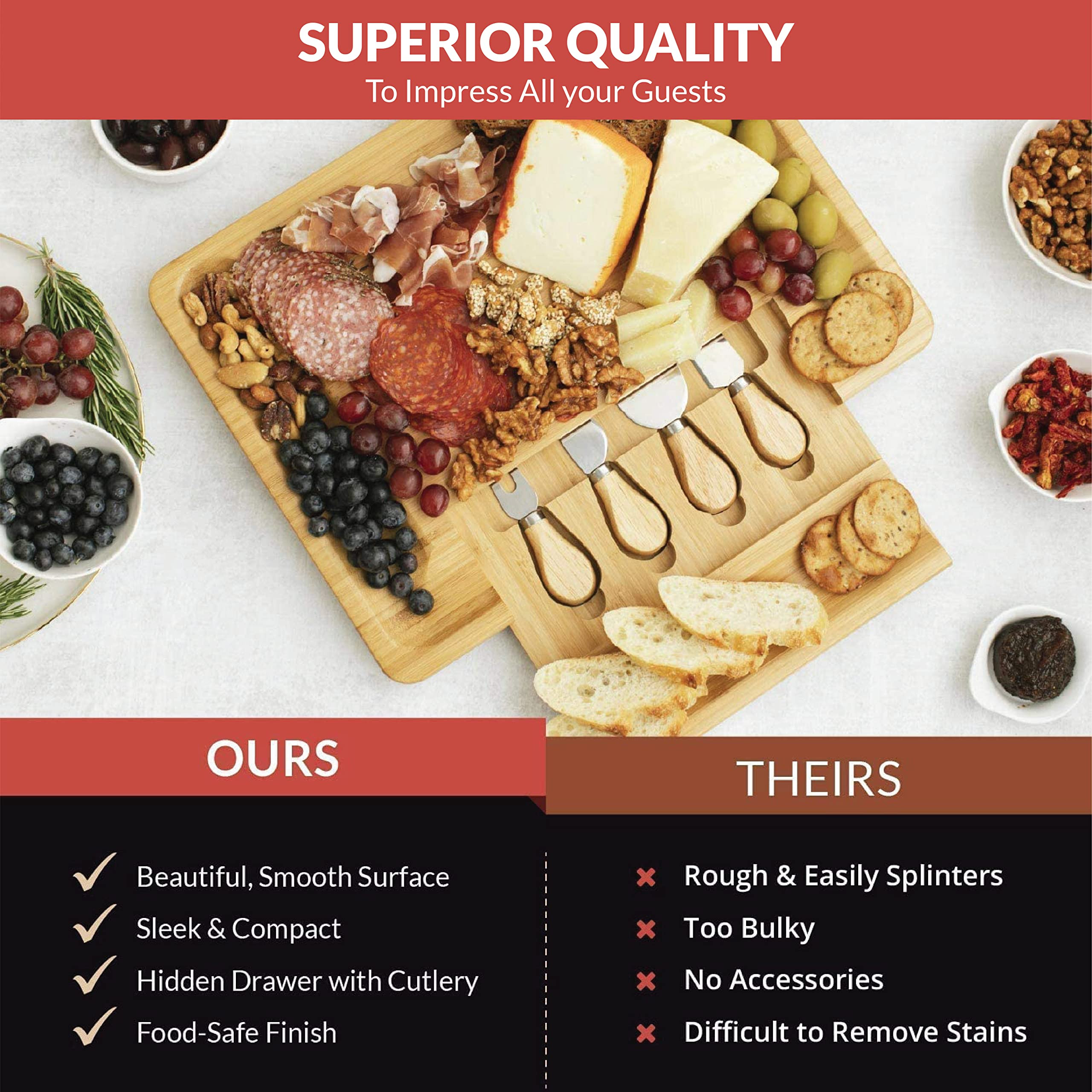 Cheese Board Set, Bamboo Cheese Board and Knife Set, Charcuterie Board Set, Charcuterie Tray, Win... | Amazon (US)