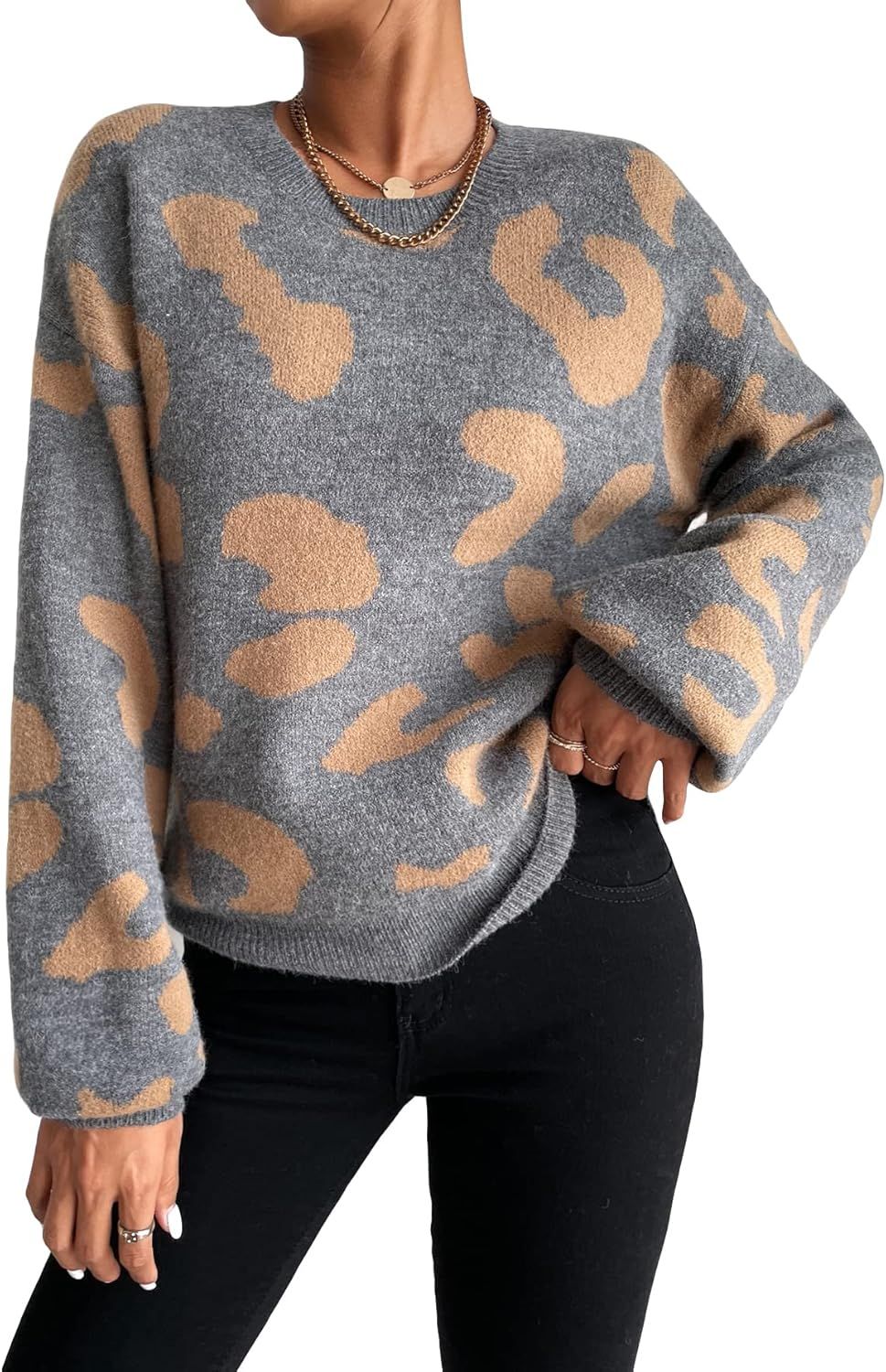GORGLITTER Women's Graphic Print Long Sleeve Sweater Crewneck Fluffy Pullover Sweaters | Amazon (US)