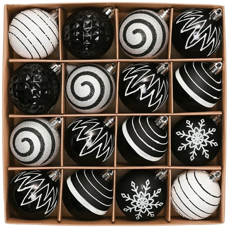 Valery Madelyn 16ct 2.36 inches Christmas Party Ornaments, Black and White Shatterproof Ornaments... | Walmart (US)