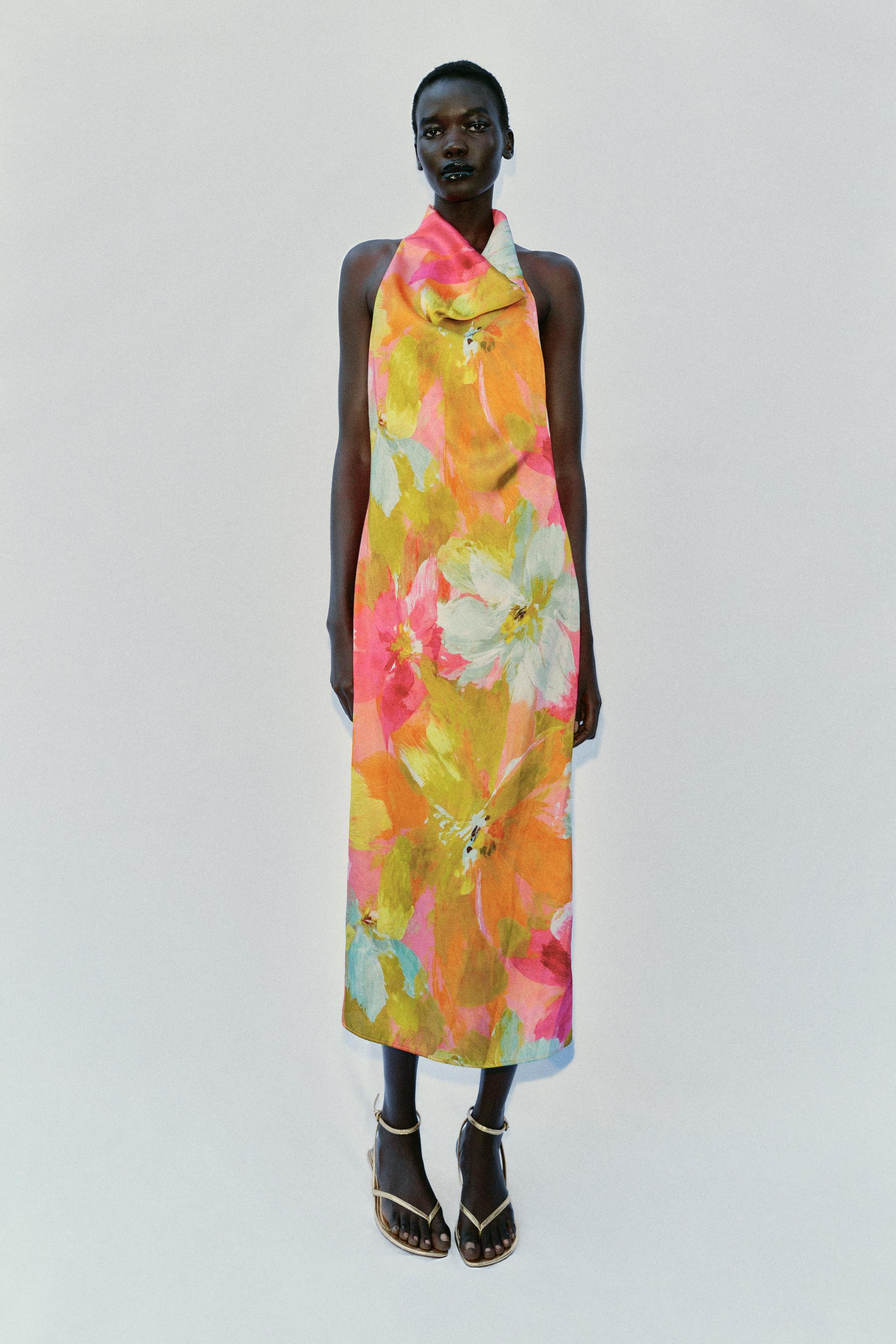 PRINTED SATIN EFFECT MIDI DRESS | Zara US