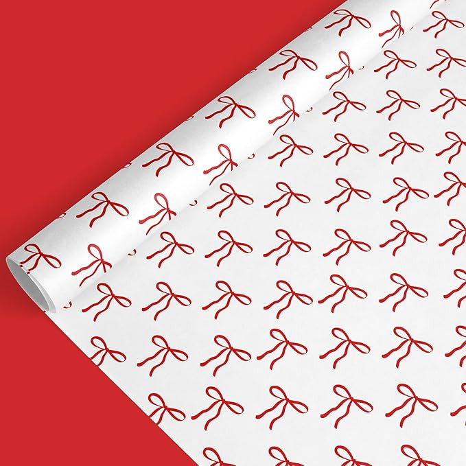 JarThenaAMCS Red Bow Wrapping Paper - Mini Roll - 17 Inch x 32.8 Ft Cute Bow Knot Gift Wrap Paper... | Amazon (US)