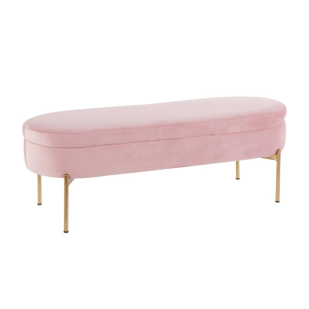 Lumisource Chloe 18 in. Blush Pink Velvet and Gold Storage Bench | The Home Depot