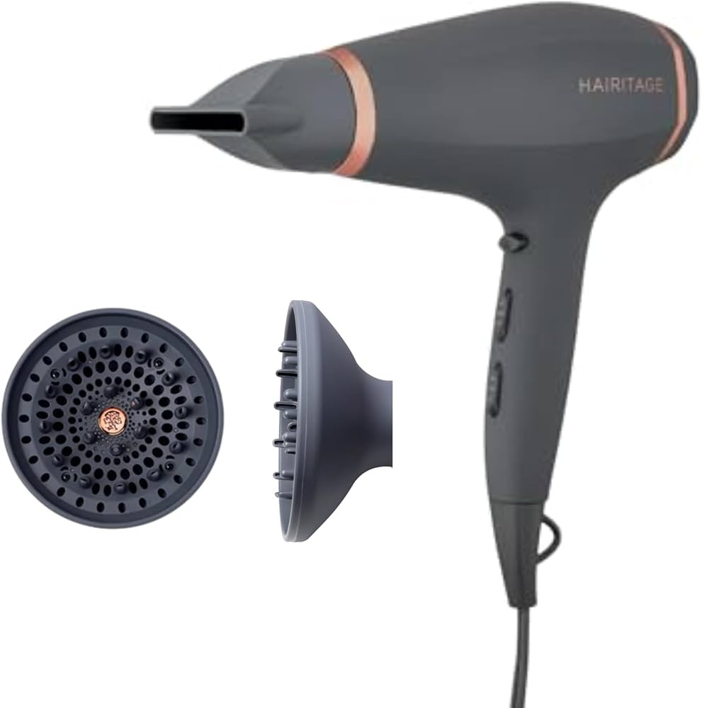Hairitage Ionic Hair Blow Dryer & Diffuser + Concentrator Attachments, for All Hair Types, 1875 W... | Amazon (US)