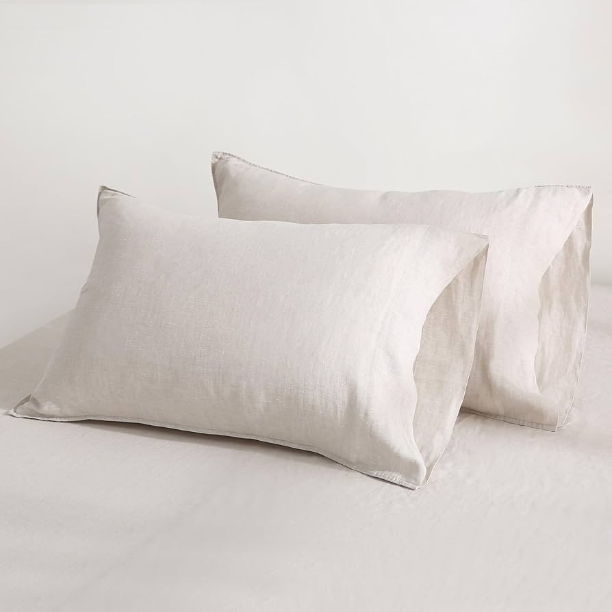 100% Linen Pillow Cases Standard Size 20x26 Inch Set of 2 - Washed French Natural Flax Ultra-Soft... | Amazon (US)