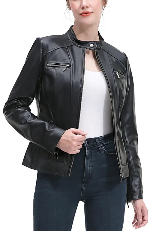 Kimi & Kai Ana Leather Moto Jacket in Black at Nordstrom, Size X-Large | Nordstrom