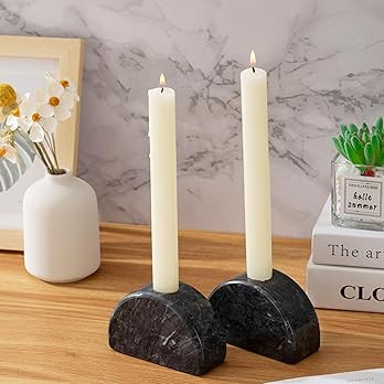 Set of 2 Candle Holder, Natural Marble Candle Stick Holder, Heavy Candlestick Holders - Semi-Circ... | Amazon (US)